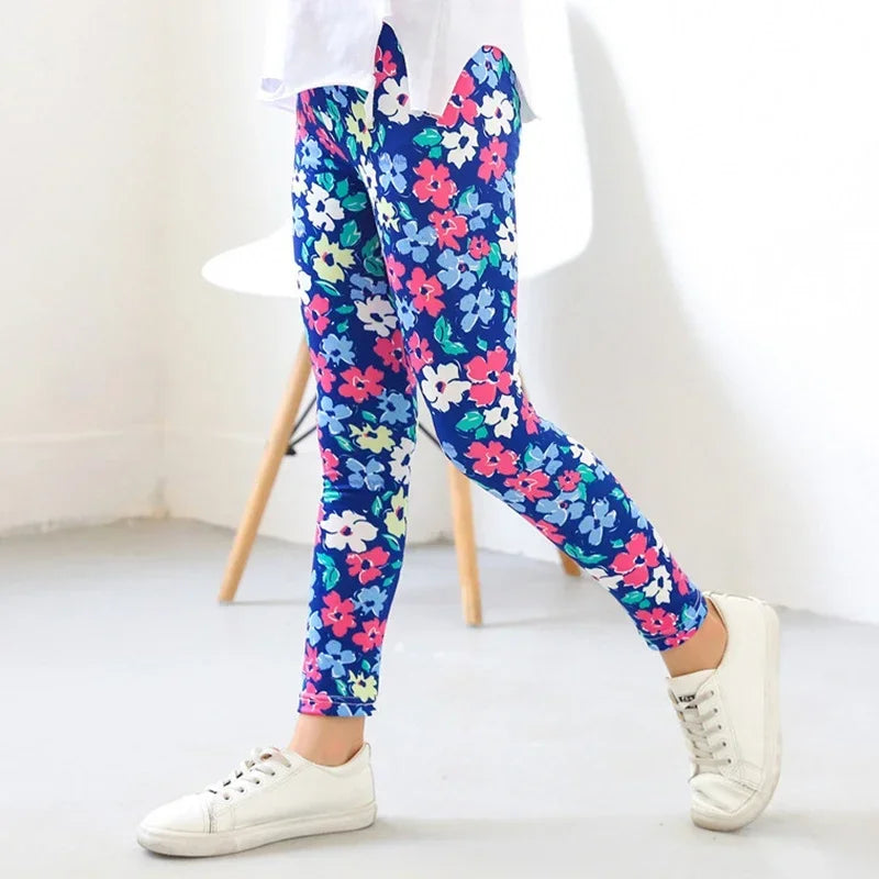 Kids Leggings Spring Autumn Girls Flowers Printing Pants Baby Girl Soft Breathable Legging Children Thin Trousers 2-12Y