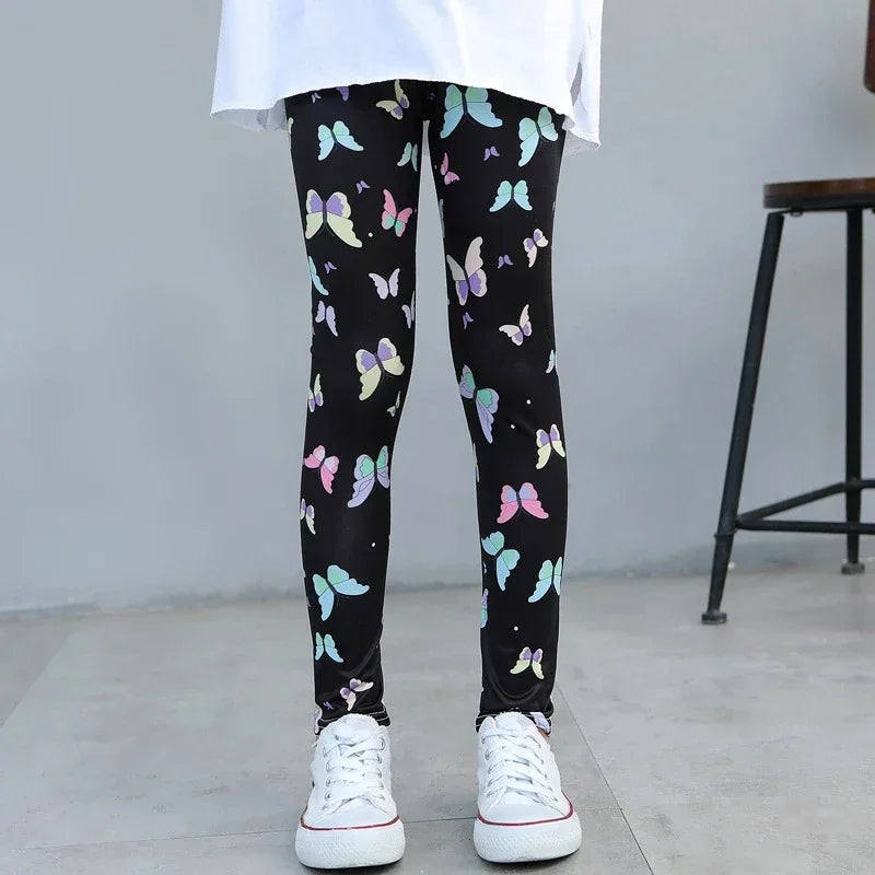 Kids Leggings Spring Autumn Girls Flowers Printing Pants Baby Girl Soft Breathable Legging Children Thin Trousers 2-12Y