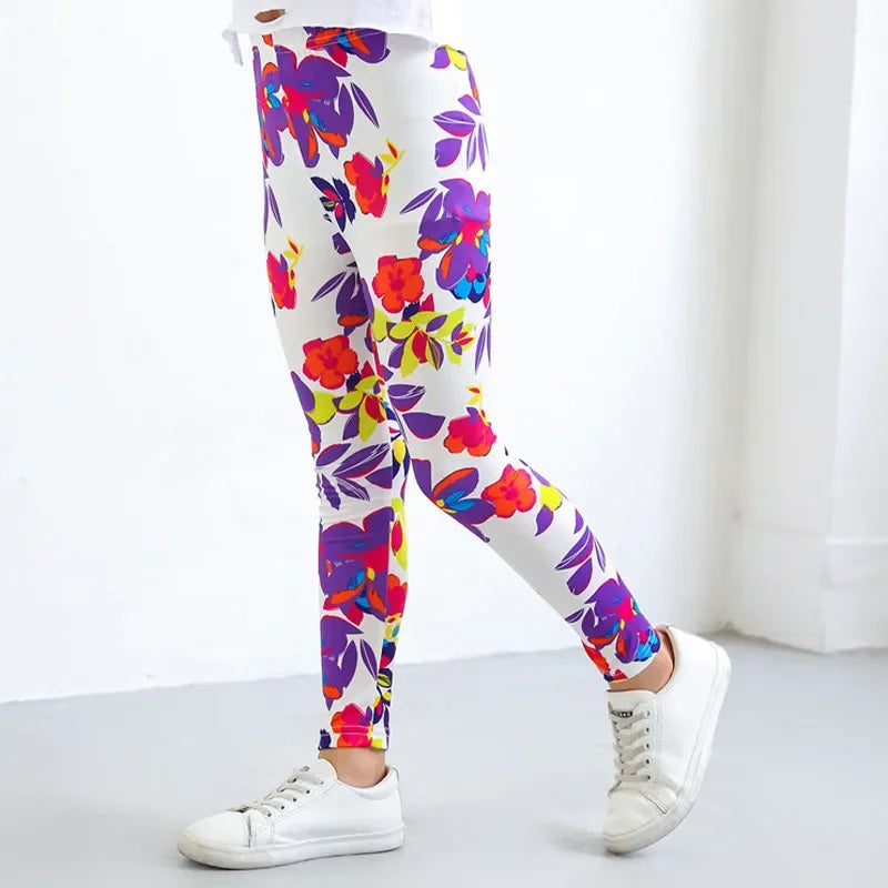 Kids Leggings Spring Autumn Girls Flowers Printing Pants Baby Girl Soft Breathable Legging Children Thin Trousers 2-12Y