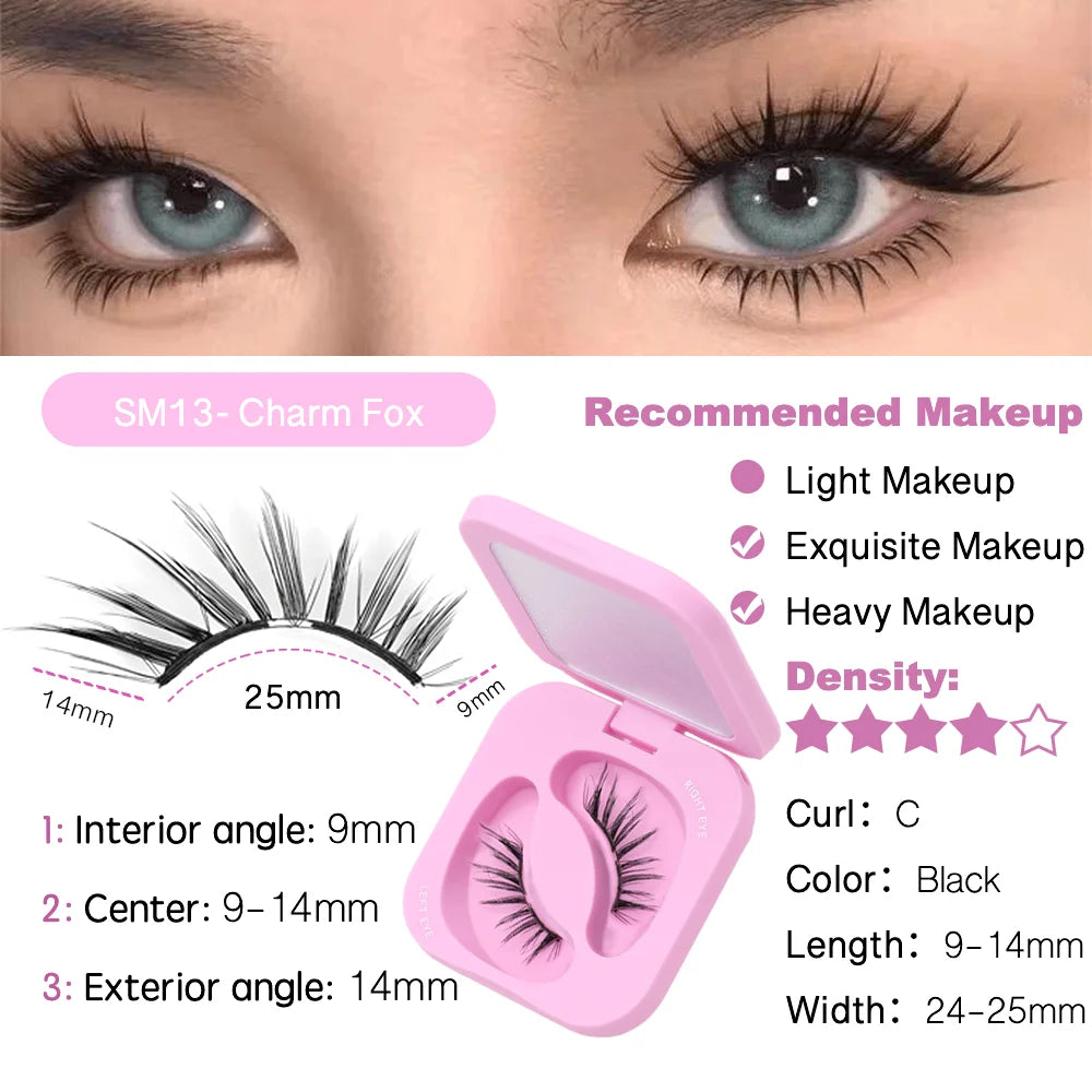 1Pairs Soft Magnetic Lashes Natural Reusable Magnetic Eyelash No Glue Need Eyelash Extension Set with Wearing Clips Makeup Tools