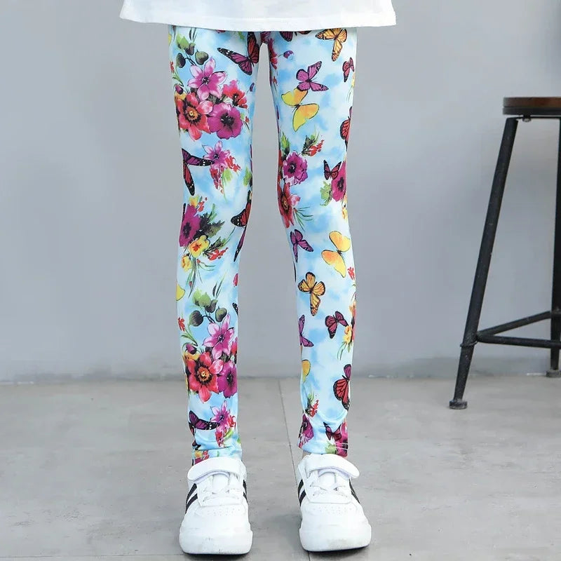 Kids Leggings Spring Autumn Girls Flowers Printing Pants Baby Girl Soft Breathable Legging Children Thin Trousers 2-12Y