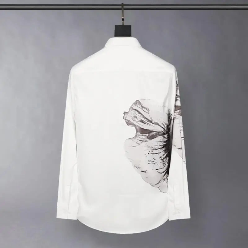 2025 Luxury Silk Artistic Flowers Shirt For Men Autumn Long Sleeve Casual Business Dress Shirts Social Streetwear Men Clothing