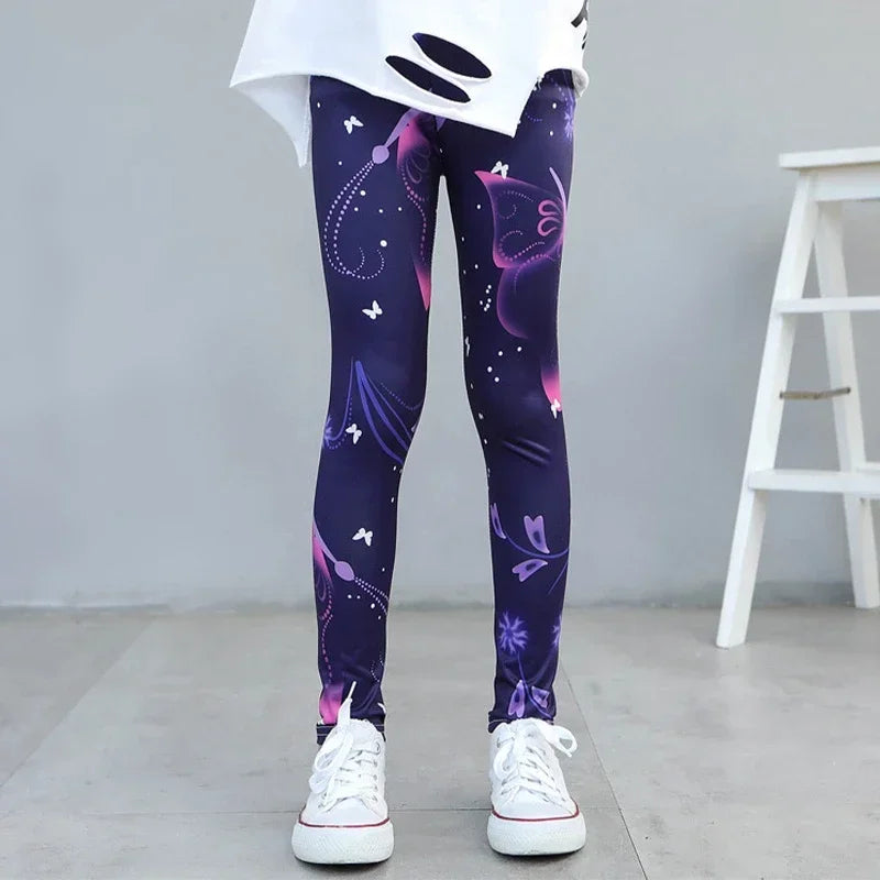 Kids Leggings Spring Autumn Girls Flowers Printing Pants Baby Girl Soft Breathable Legging Children Thin Trousers 2-12Y