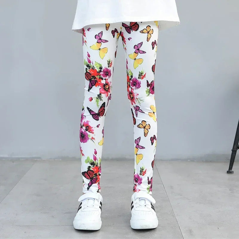 Kids Leggings Spring Autumn Girls Flowers Printing Pants Baby Girl Soft Breathable Legging Children Thin Trousers 2-12Y