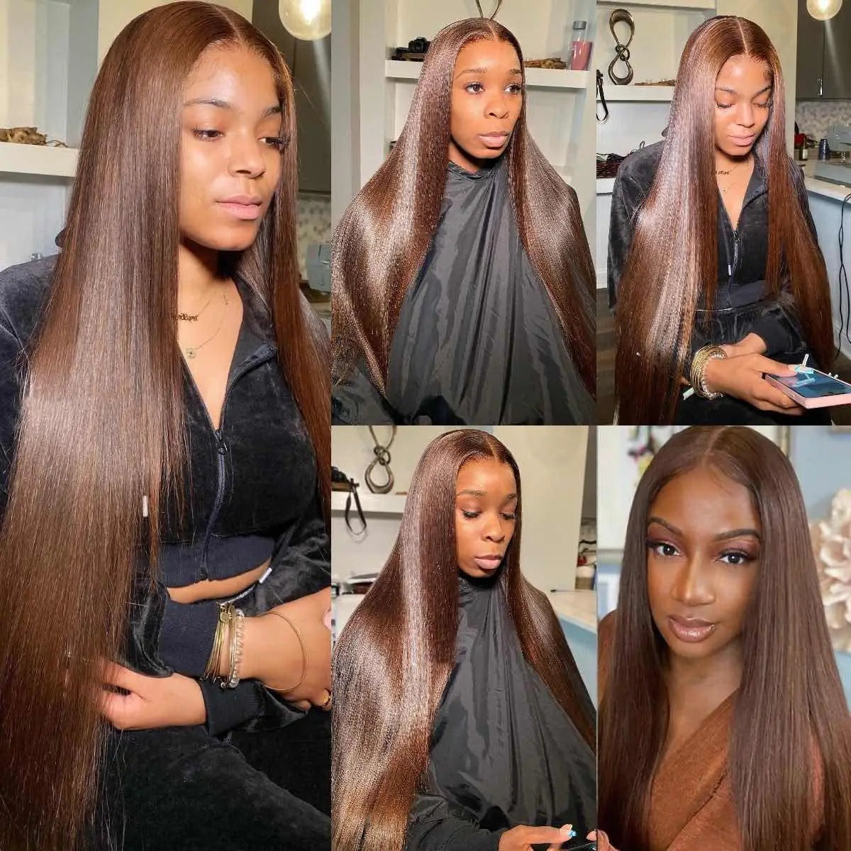 180 Density Straight Brown 13x4 HD Transparent Swiss Lace Brazilian Remy Hair Full Lace Frontal Wigs 100% Human Hair For Women