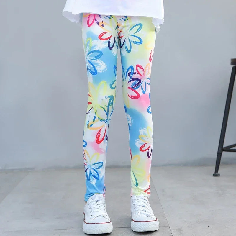 Kids Leggings Spring Autumn Girls Flowers Printing Pants Baby Girl Soft Breathable Legging Children Thin Trousers 2-12Y